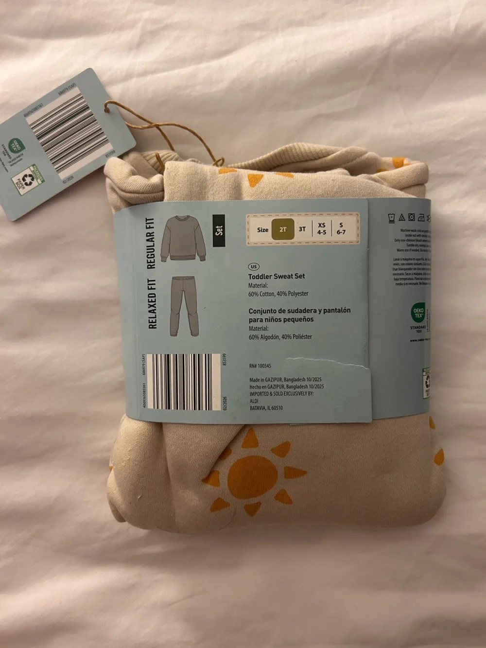 Lily & Dan Toddler Sweat Set in Cream with Yellow Sun Print